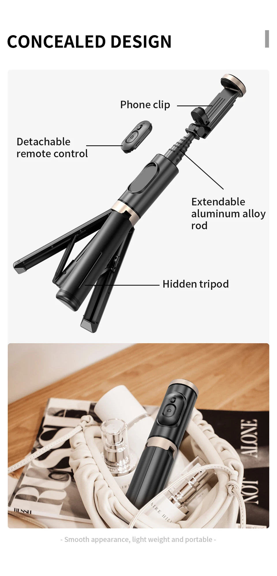 Roreta Selfie Stick Foldable Wireless Tripod