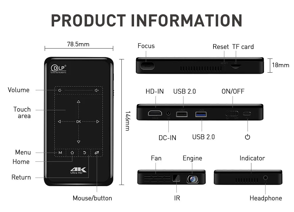 Portable Mini Projector With Android Touch