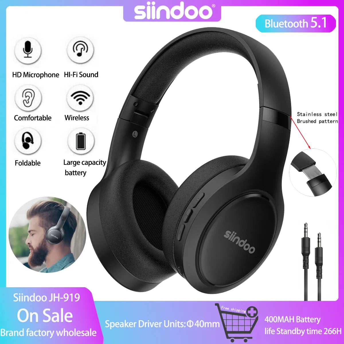 Siindoo Wireless Bluetooth Headphones