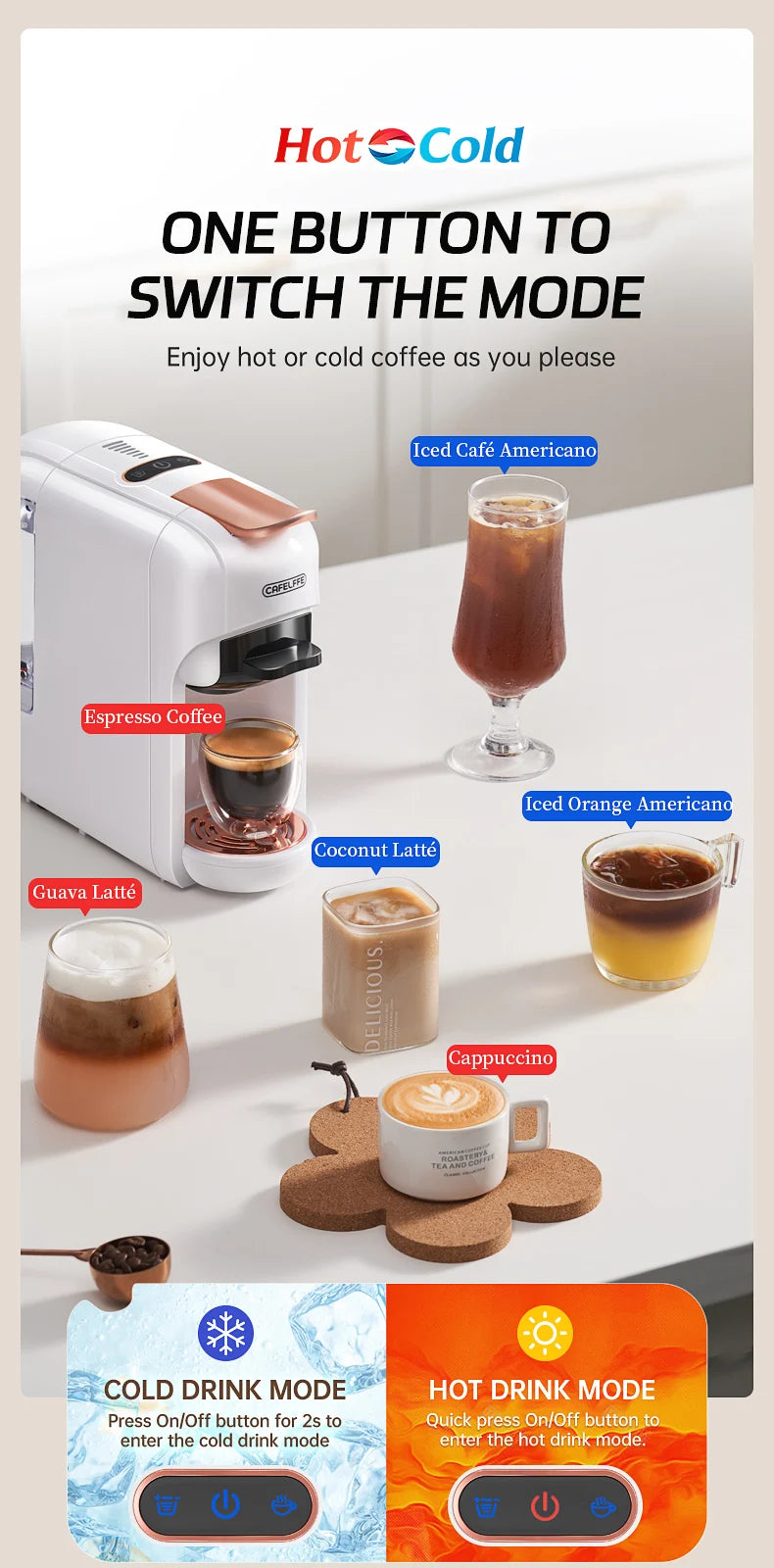 5 In 1 Capsule Coffee Machine Hot & Cold