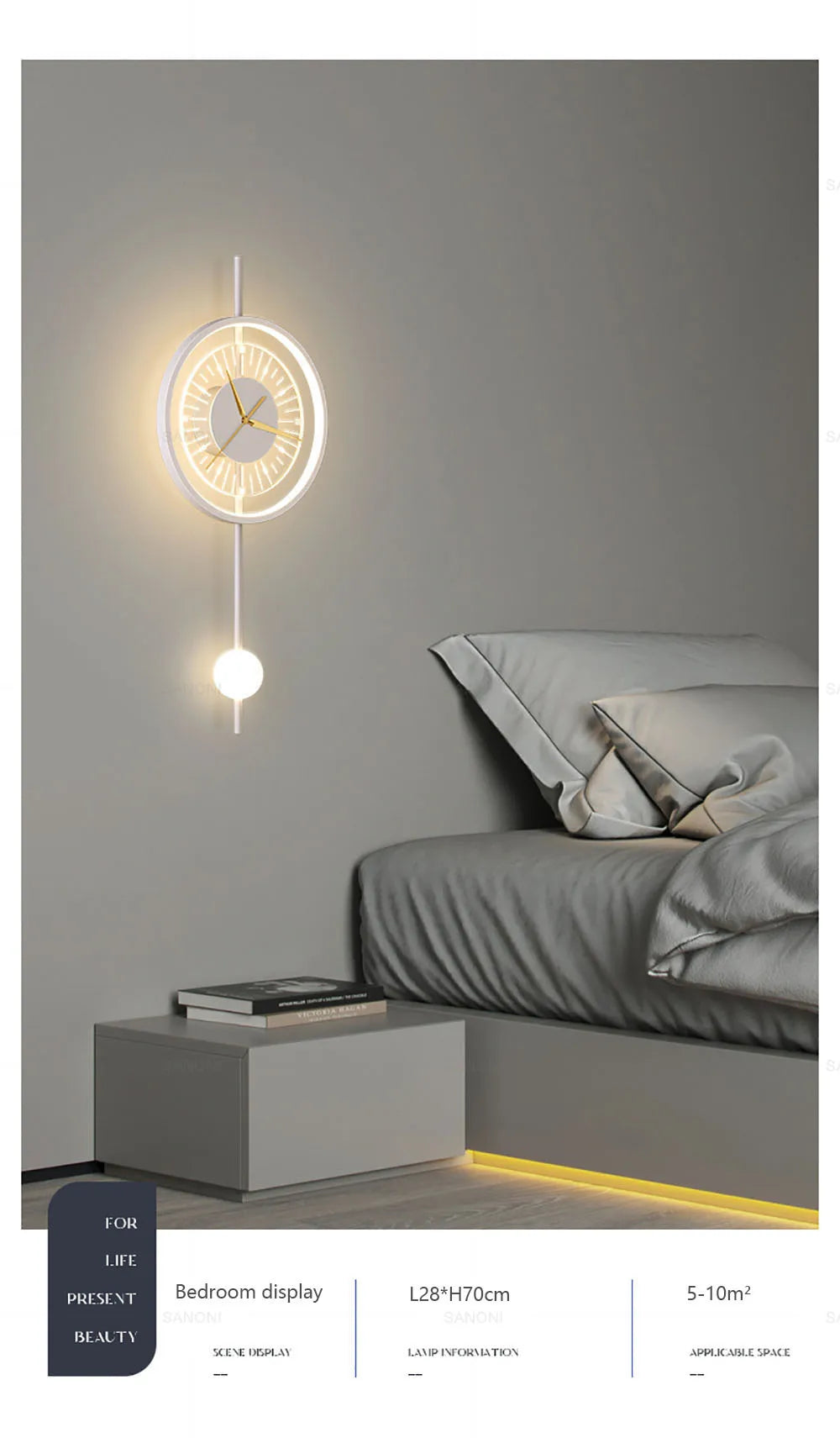 Modern LED Wall Lamp Clock Sconce