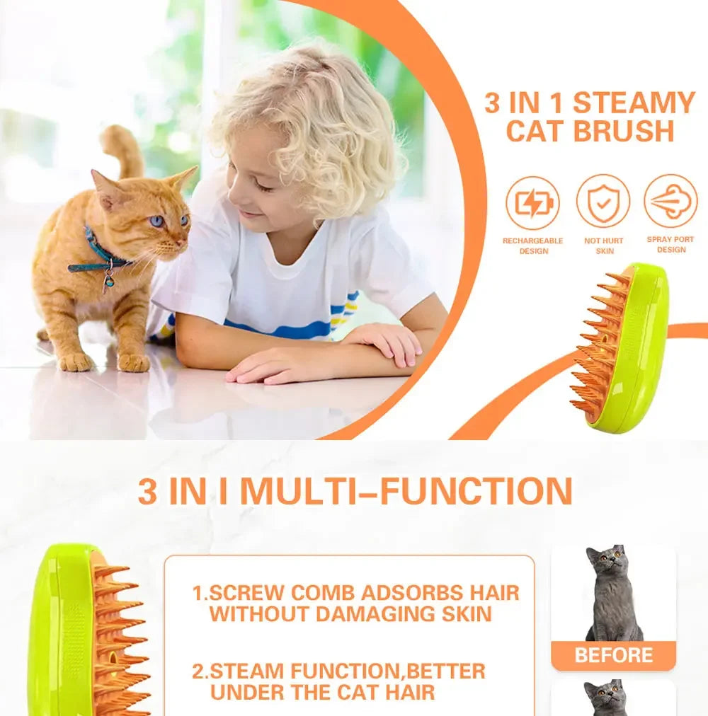 Cat Steam Brush Electric With Spray Water