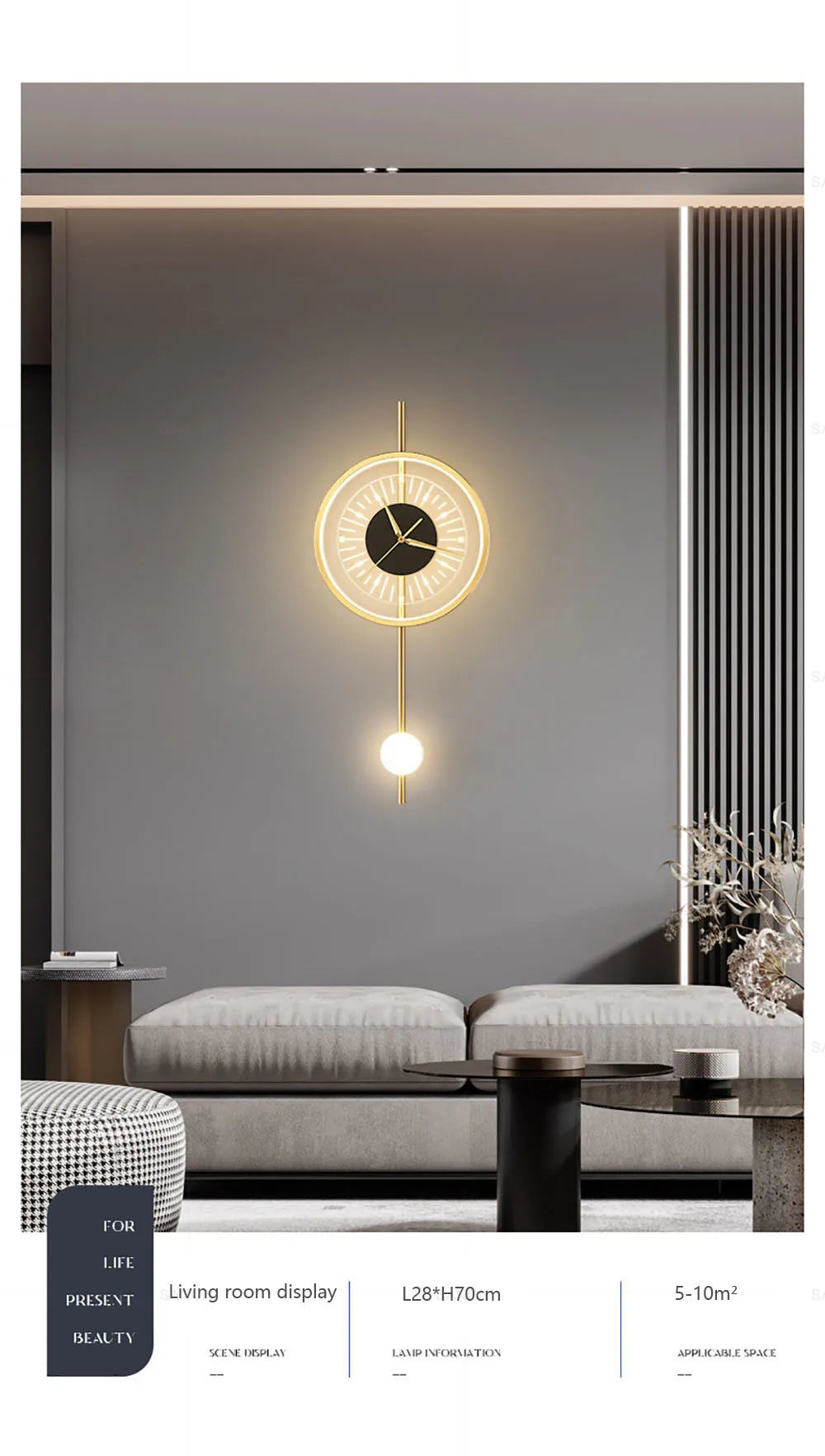 Modern LED Wall Lamp Clock Sconce